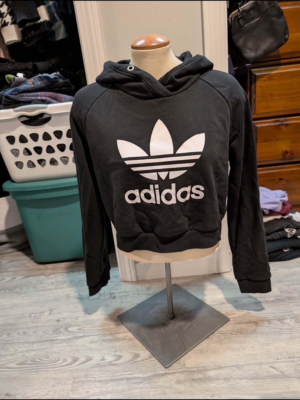 adidas Black Hoodie with Blue Logo Tag
